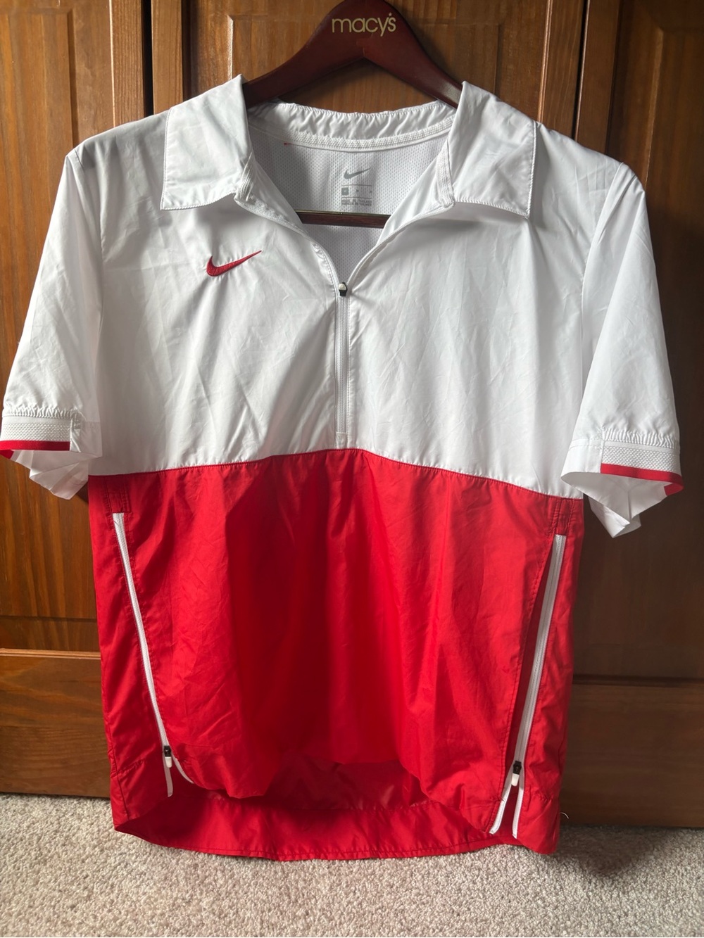 Nike Coaches Colorblock Collared Zip Shortsleeve Windbreaker White Red Men's M